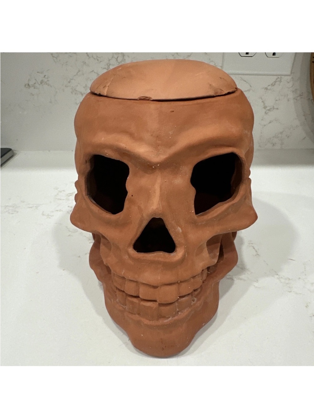 Large Terra Cotta Skull Halloween Decor Jack-O-Lantern